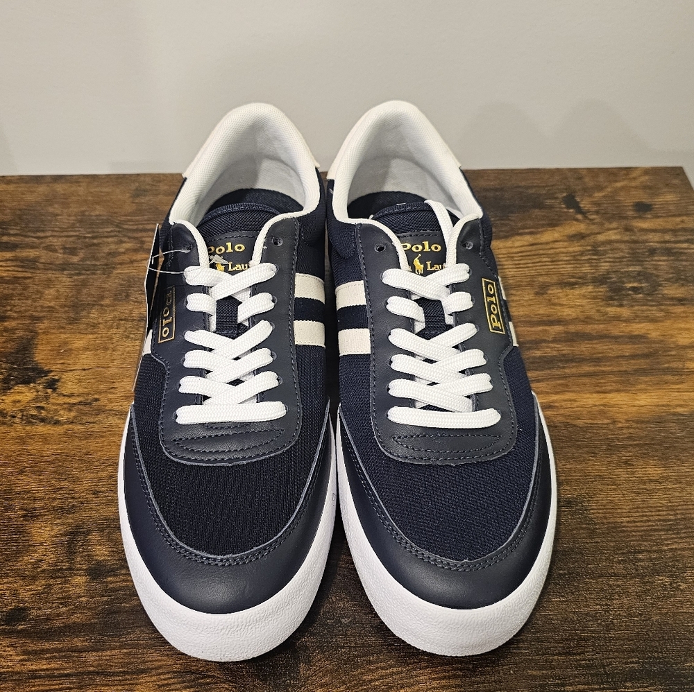 NIB Polo by Ralph Lauren Men's Dark Blue and White Sneakers Size--9.5. - Picture 2 of 8